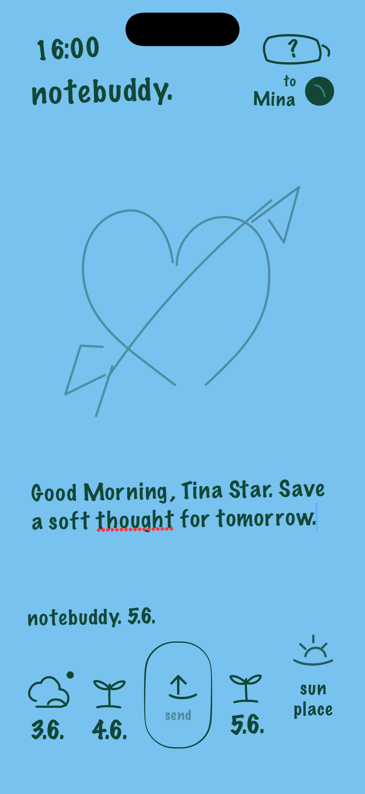 NoteBuddy tomorrow draft screen showing a planned love message for the next day.